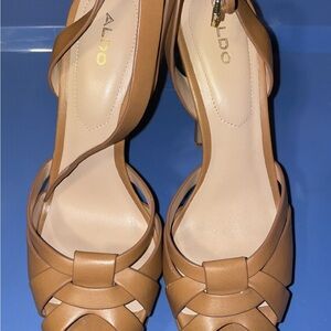 ALDO Tan Leather Woven-Strap High Heel Sandals